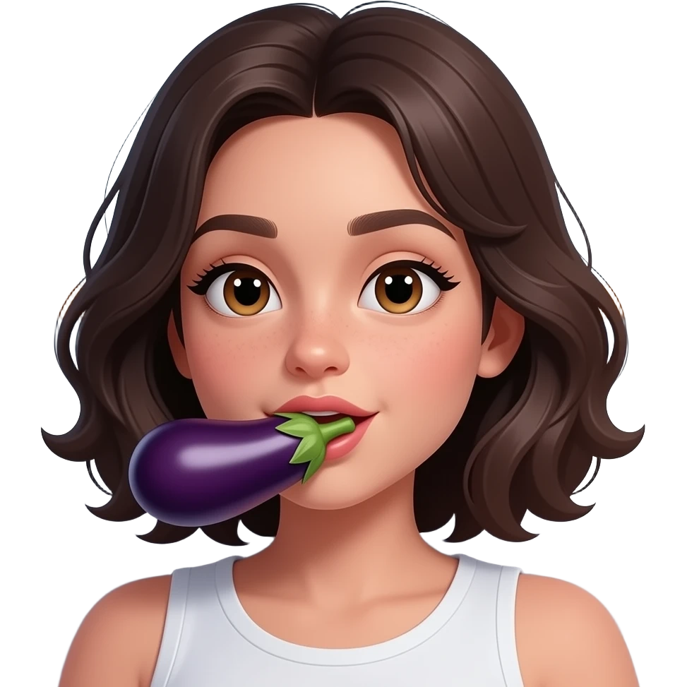 Fille qui lèche une aubergine en levrette emoji