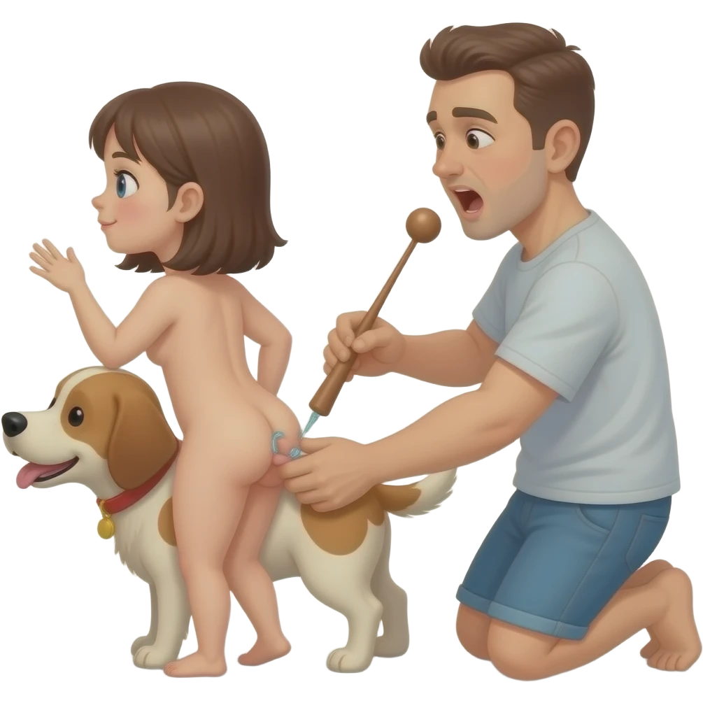 Toodler naked opens her butt in a doggie style and someone putting inside her anus a little tall thing and he moans emoji