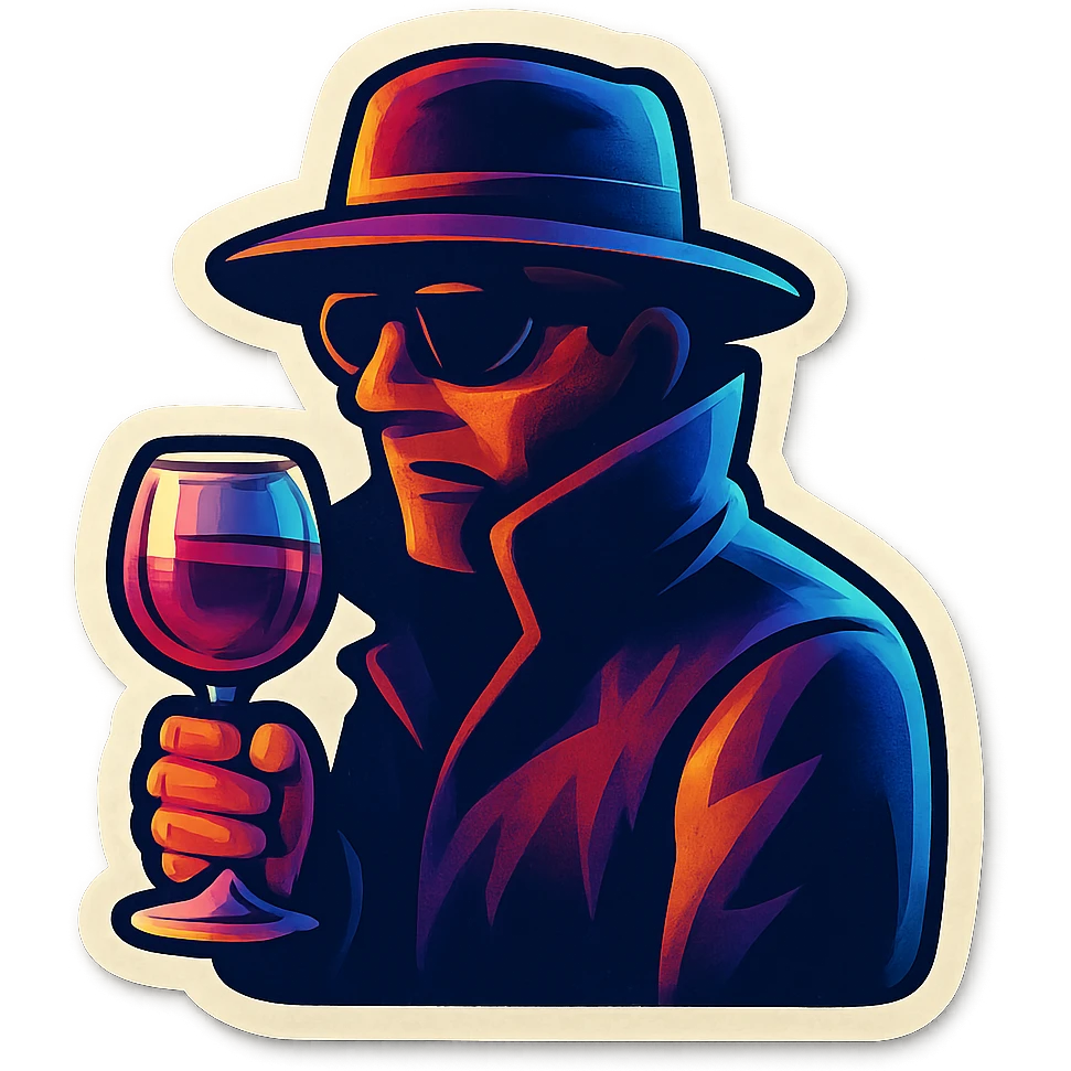 A sticker of a male stalker with a glass of wine emoji