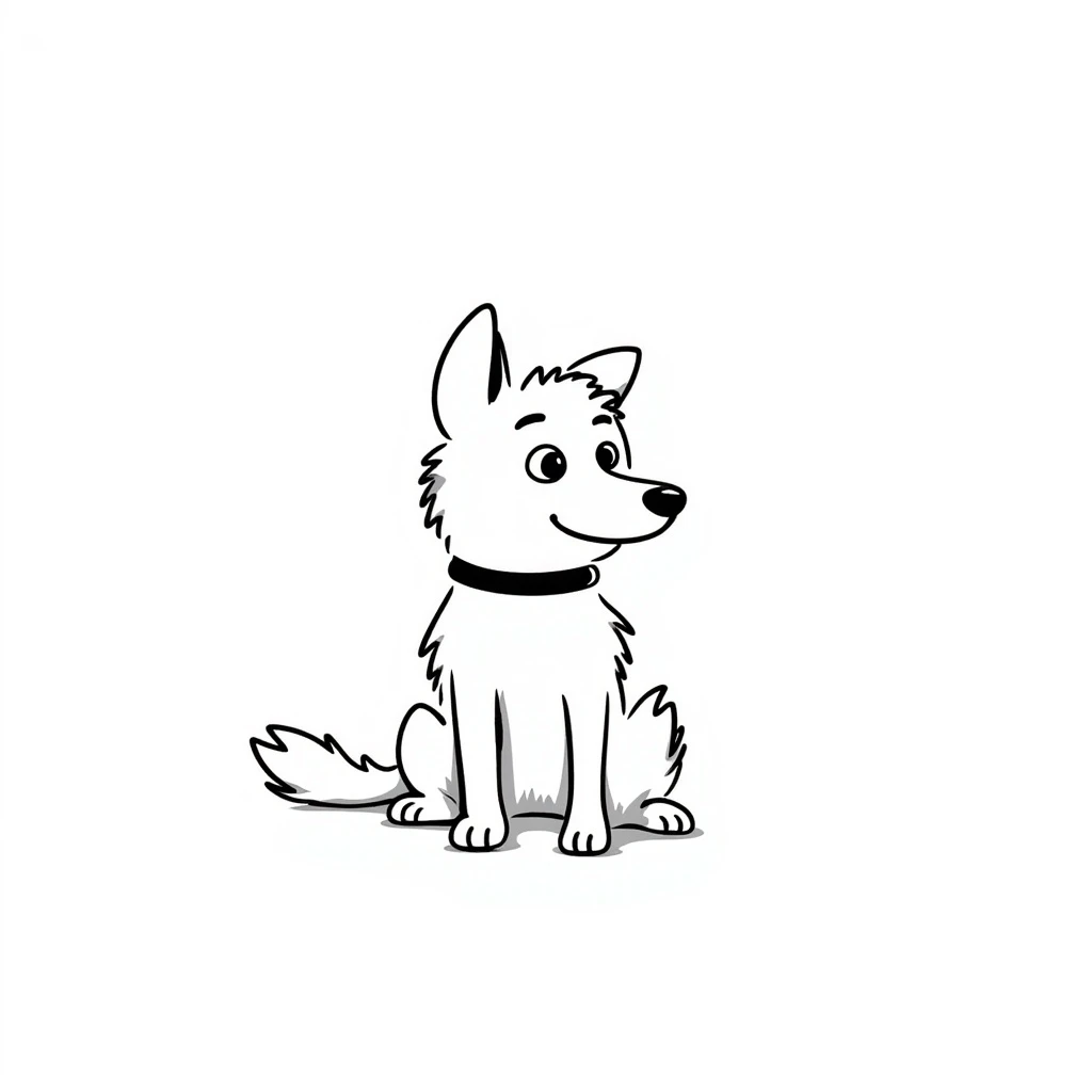 Aussie Shepherd dog, hand-drawn doodle style, minimal lines, cute, sitting emoji
