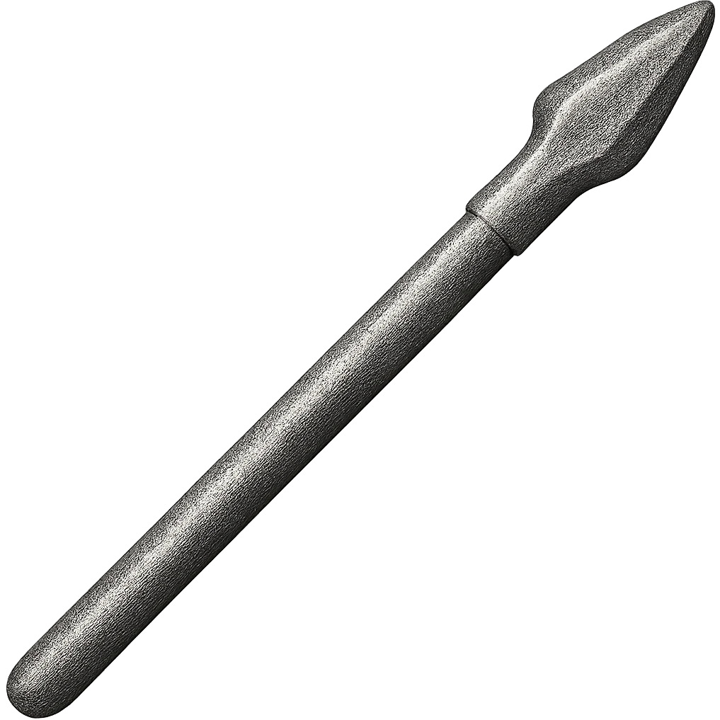 Recolor this bronze spear to a slightly worn iron, keep the same shape, realistic metallic iron, emoji style, transparent background. emoji