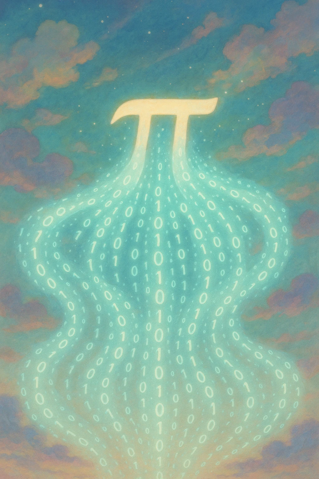  combine the π (pi) math symbol, binary code, and digital mist emerging from it. emoji
