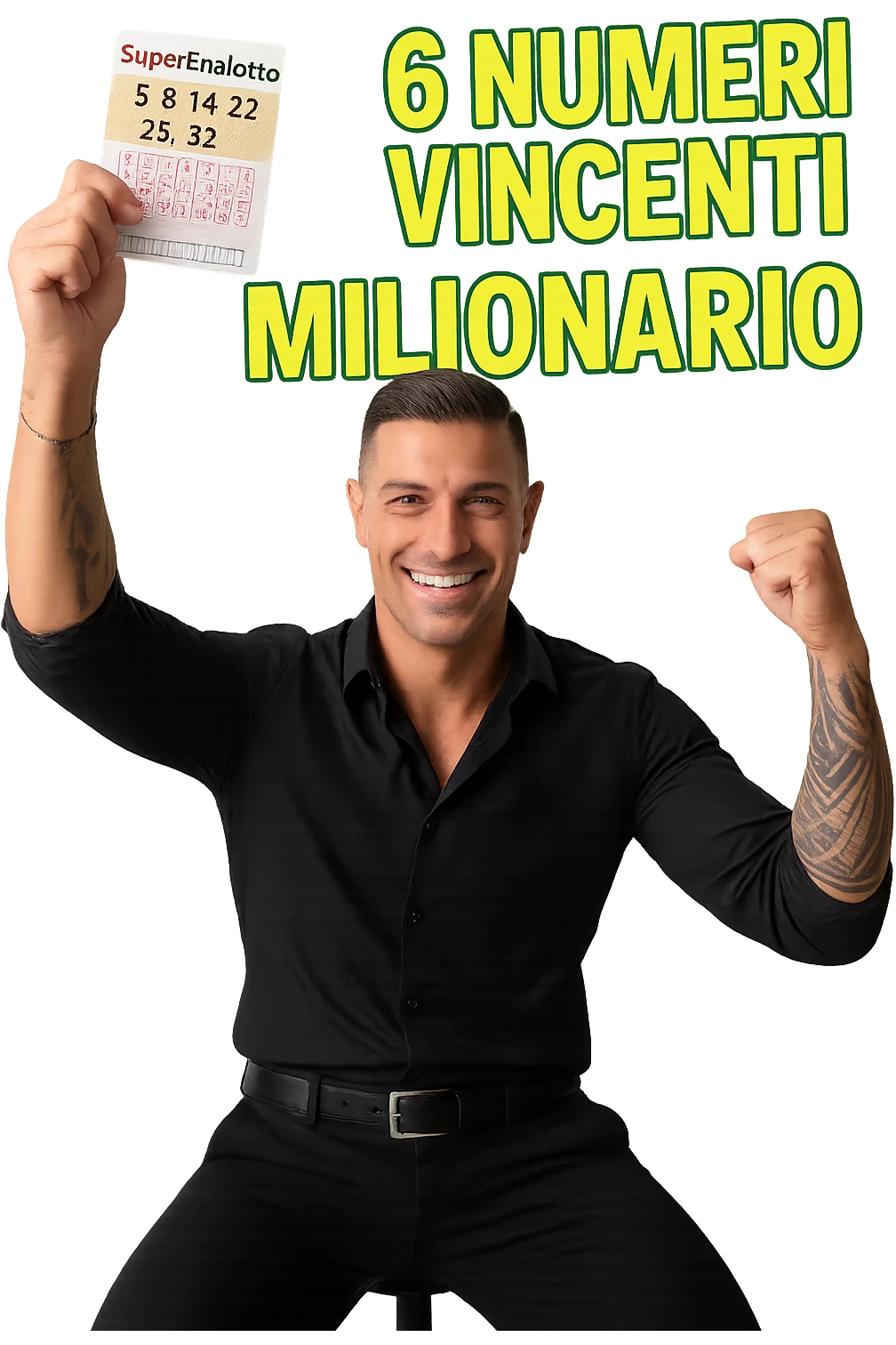 Uomo che vince al superenalotto italiano facendo 6 numeri, quindi è milionario emoji