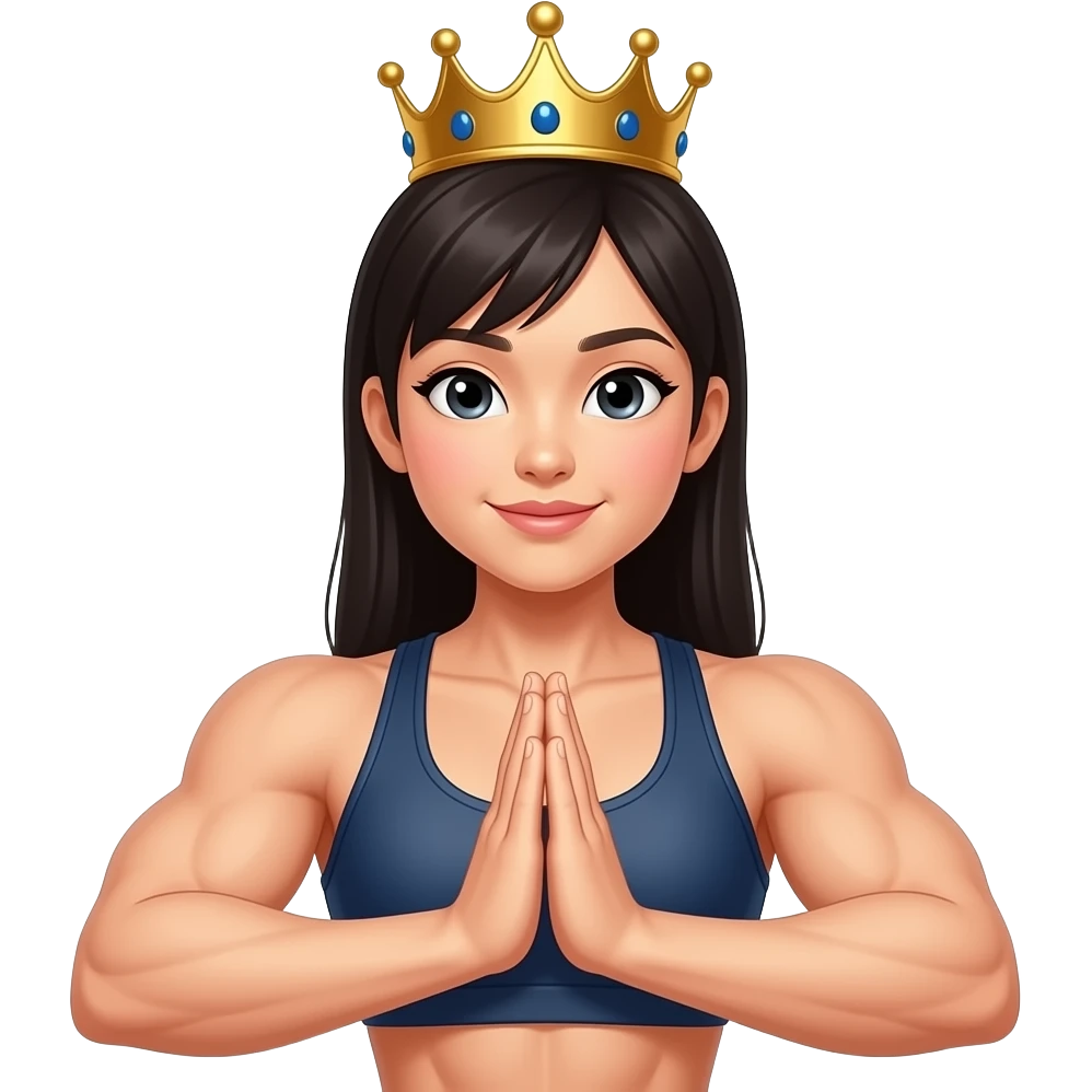 cute chinese female bodybuilder with a crown folding hands emoji