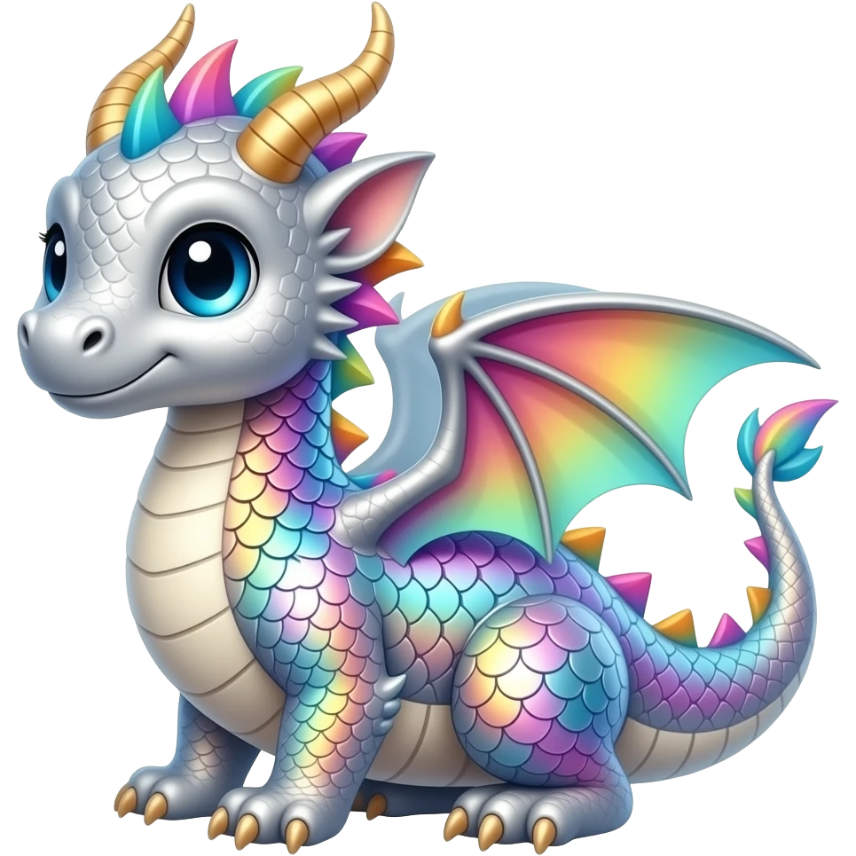 Silver and Rainbow cute baby dragon emoji
