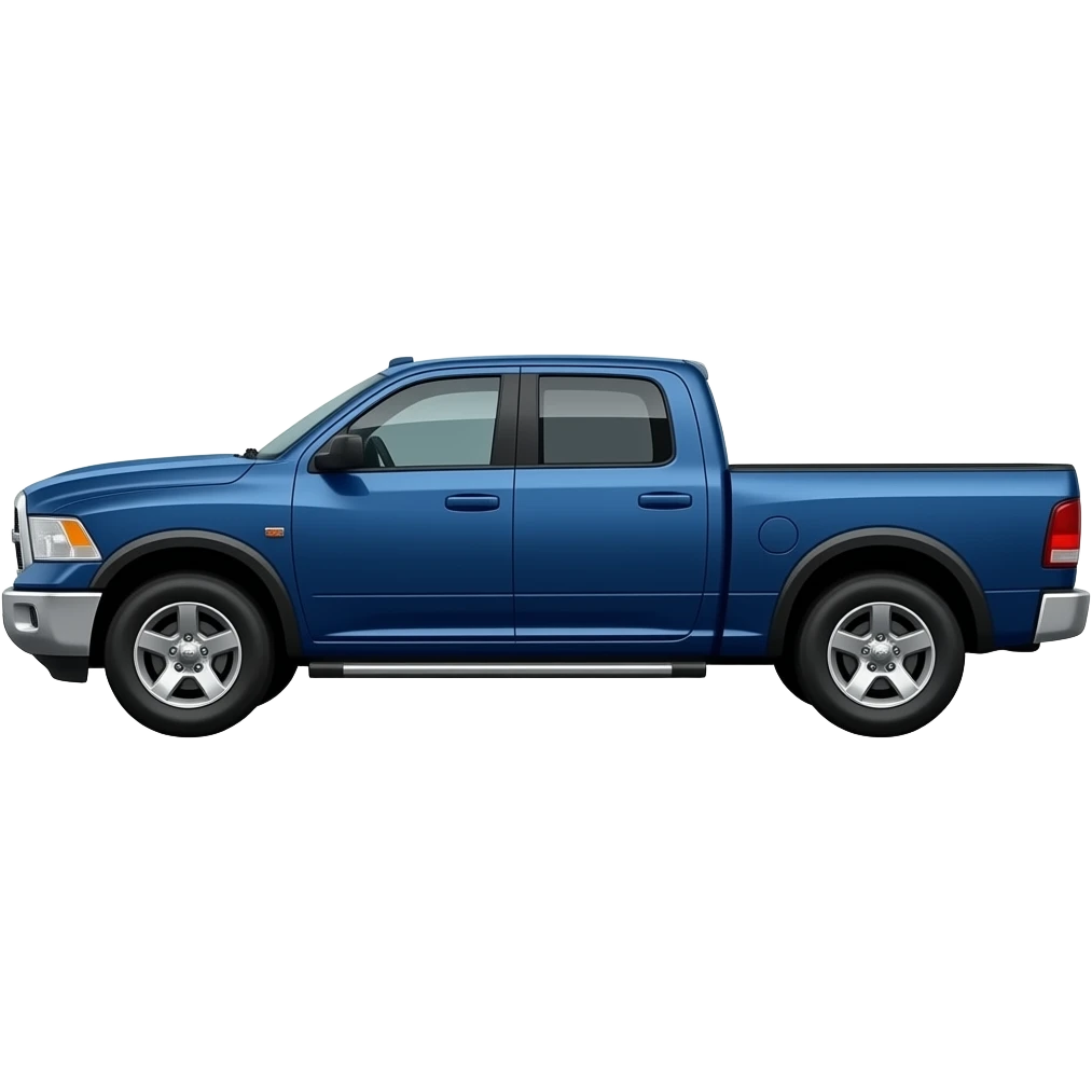 Midnight blue ram truck with black trim and tinted windows side view emoji