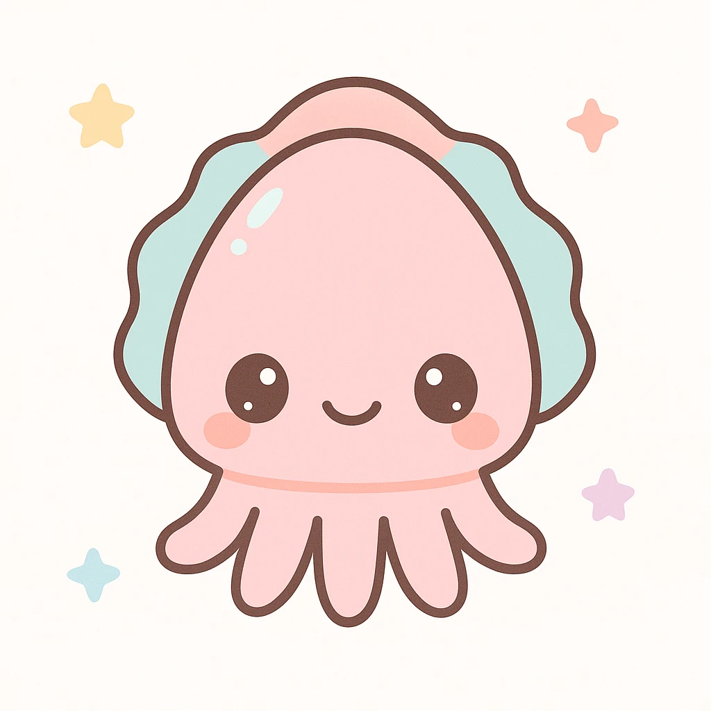 cute cuttlefish, kawaii style, simple face, small tentacles, gentle smile emoji
