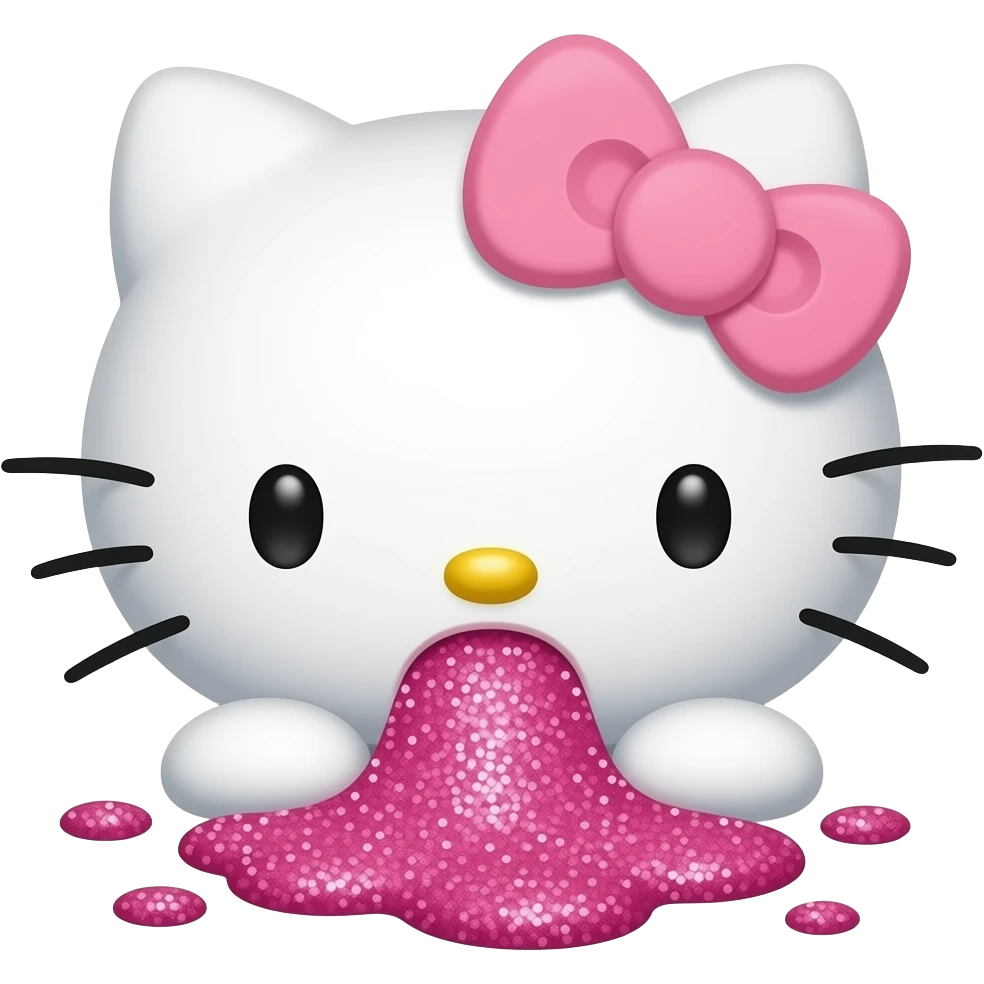 Hello kitty with a pale pink bow puking up pink glitter emoji