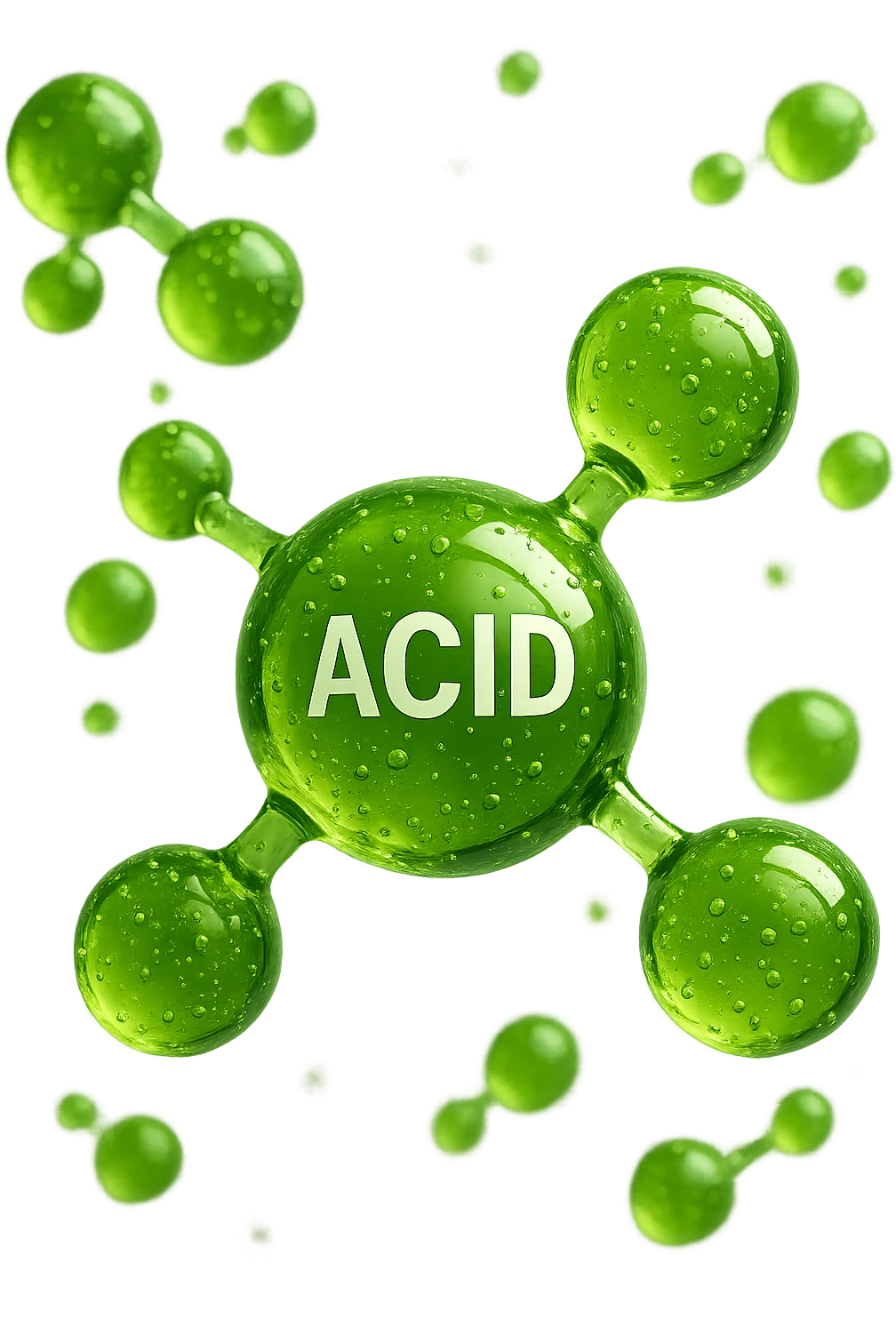 molecole chimiche verde acido fluttuano in aria, iperrealistiche 4k emoji