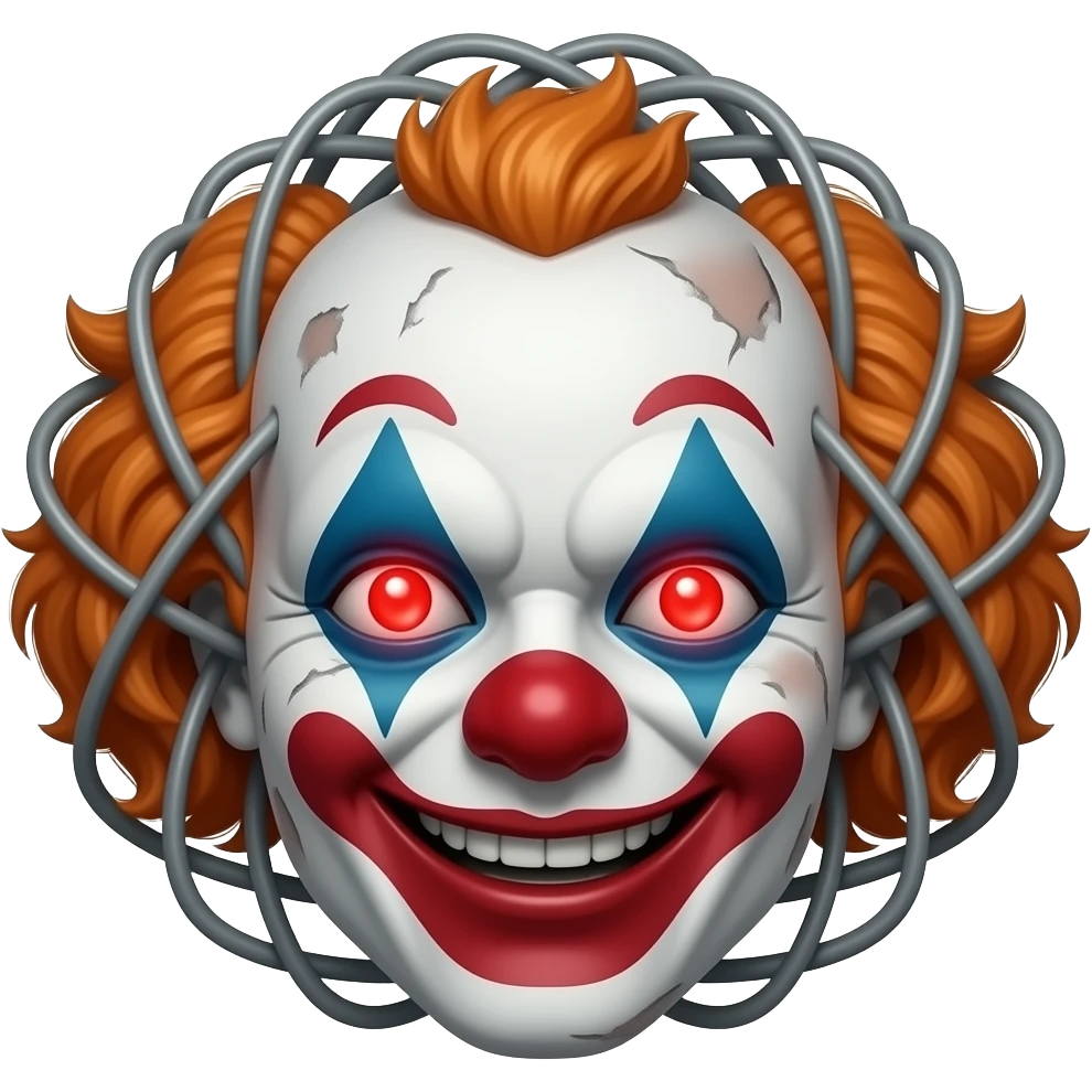 Grey wires with a animatronic clown face emoji