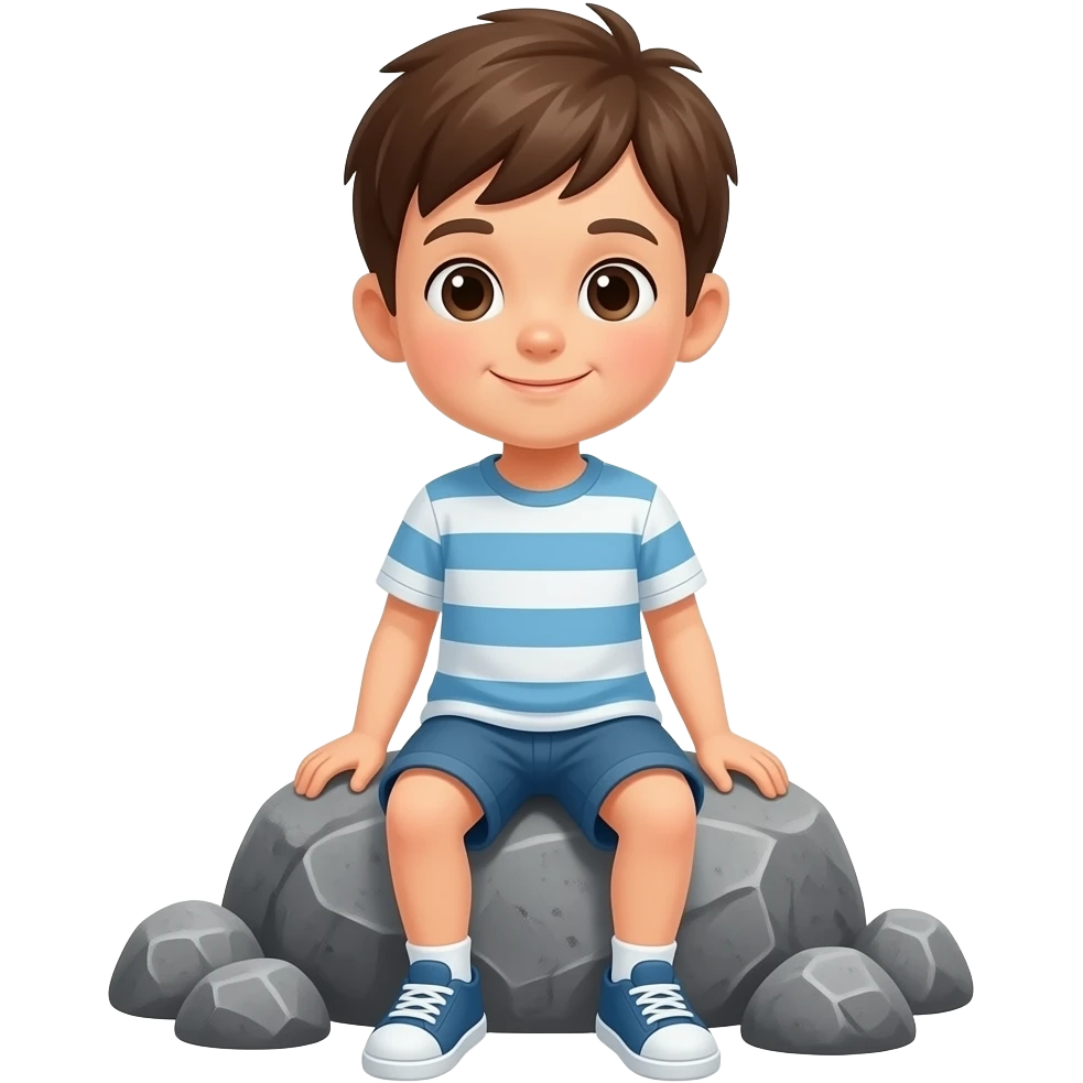 kid sitting on a hard rock. emoji