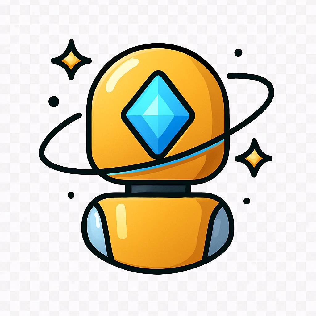 minimalist premium AI assistant icon, metallic gradients, glowing crystal core, orbiting tech swirls, futuristic UI inspiration, spark or pulse energy, dark background, ultra clean vector style, no text, centered, 1:1 aspect ratio emoji
