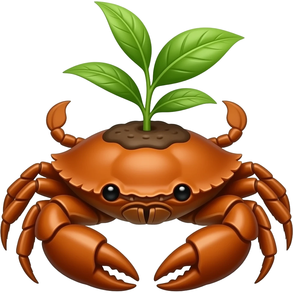 A Brown crab with a plant growing on its back emoji