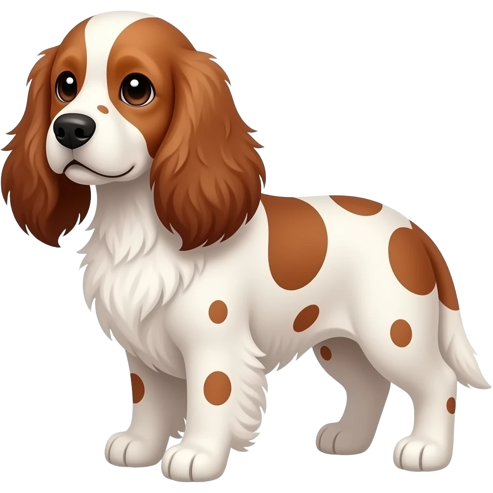 Life like cockerspaniel dog, white, with red/brown spots and ears emoji