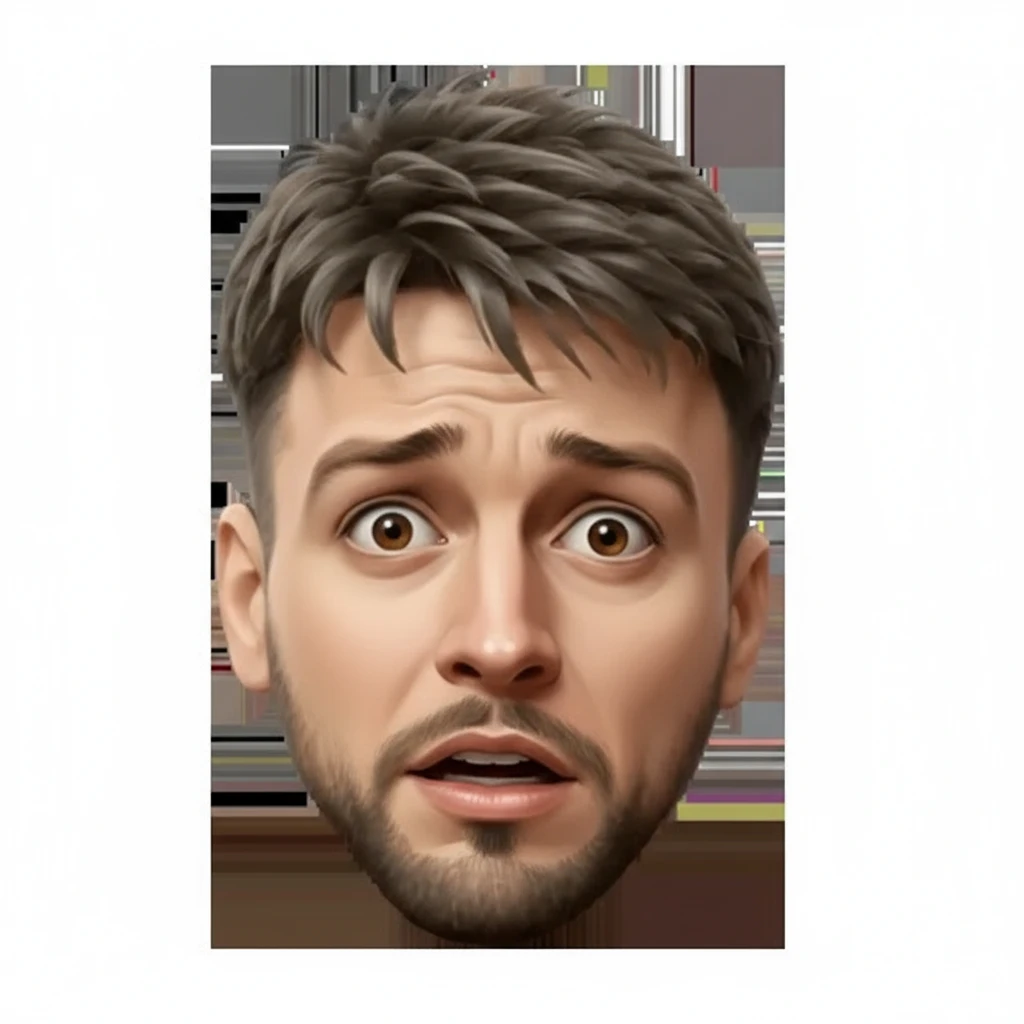 нарисуй этого человека с таком же стиле, только взгляд должен быть испуганно растерянный emoji