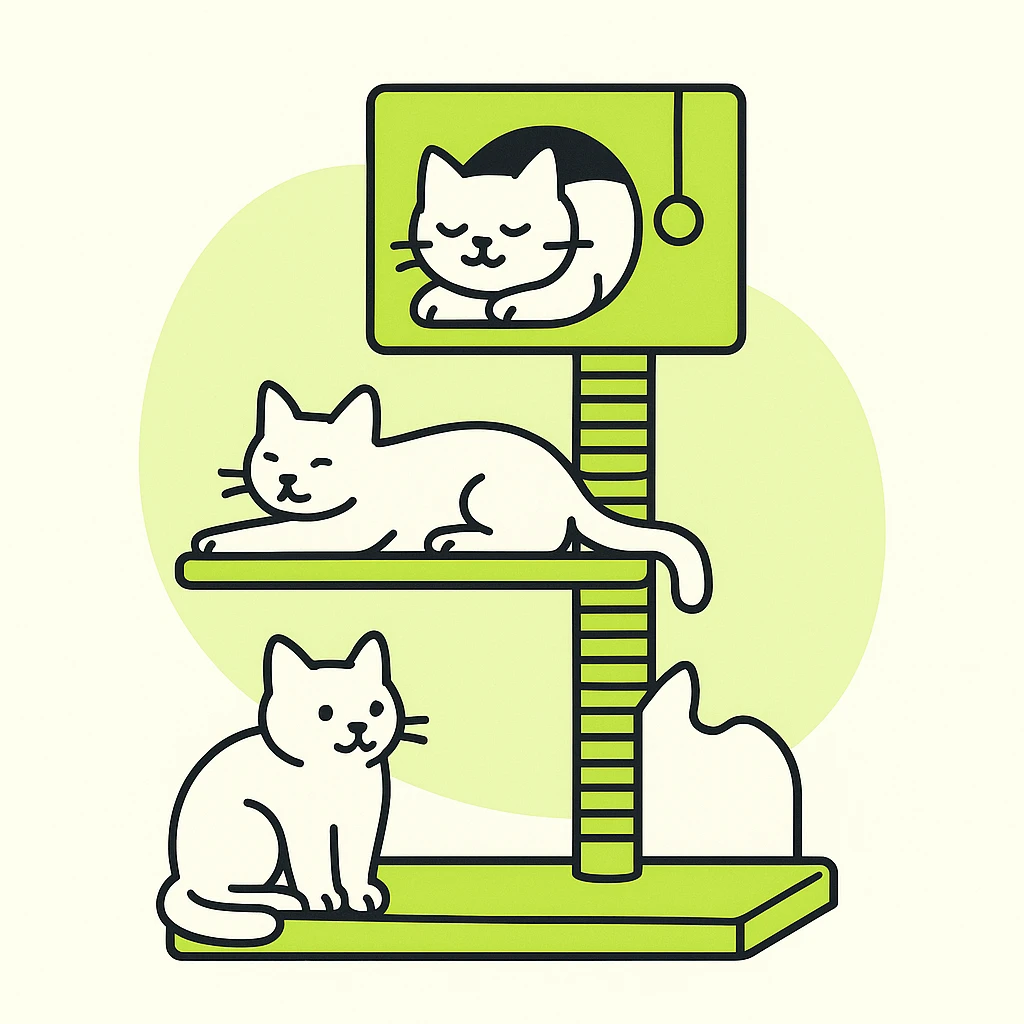cats relaxing in a vertical playhouse emoji
