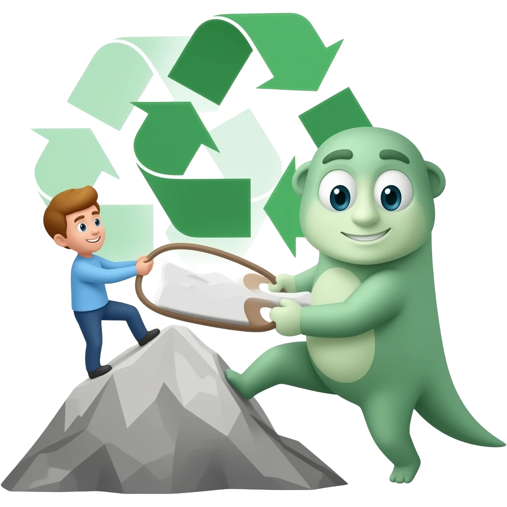 very simple recycling theme character pulling up another character from a mountain ledge emoji