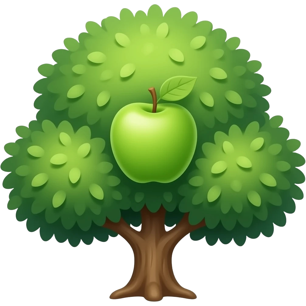 Apple-style tree, round soft green canopy. No pot, no ground — only the tree. Plain green leaves, no fruits or flowers. Flat 3D vector, clean shapes, no gradients. emoji