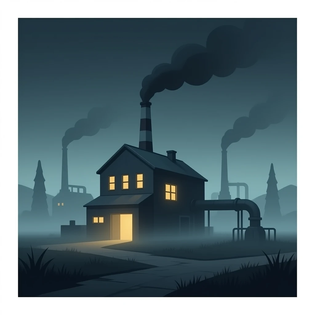 scary factory with smoke emoji