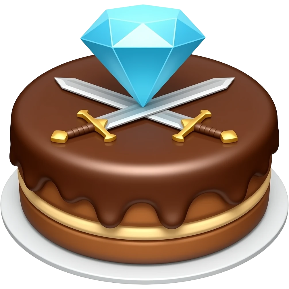 A blue diamond with crossed swords themed cake emoji