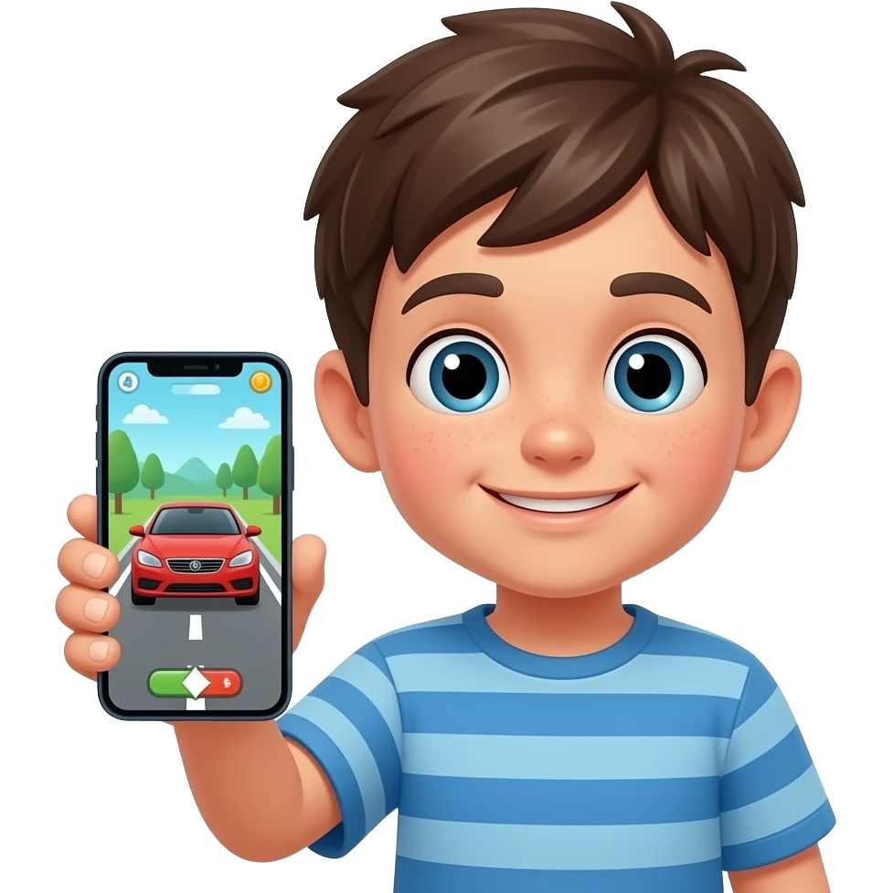 A kid showing what he made on his ohone in the game car parking emoji