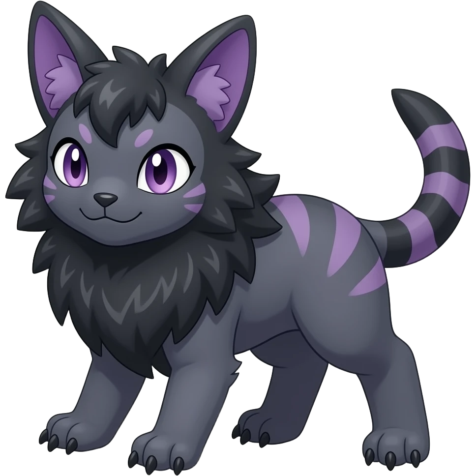Dark black and purple anthro Fakémon-Wickerbeast-creature (full body) emoji
