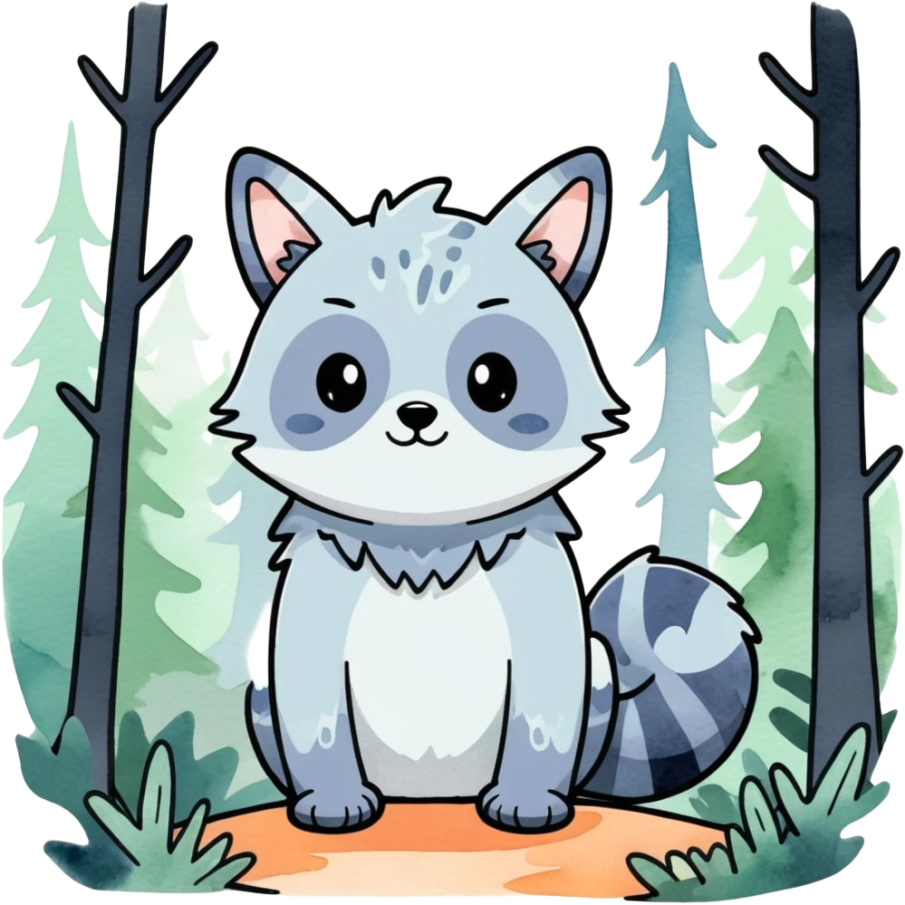 watercolor furry creature in a misty forest emoji