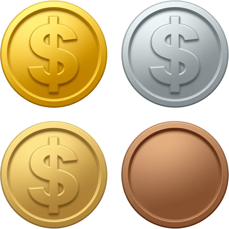 gold coin, silver coin, bronze coin (empty) emoji
