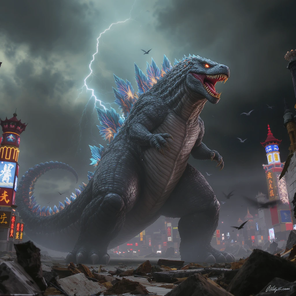 godzilla attacking ny emoji
