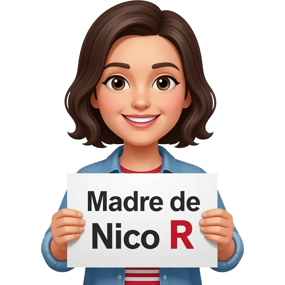 Genera una persona con un cartel que ponga: Madre de Nico R emoji