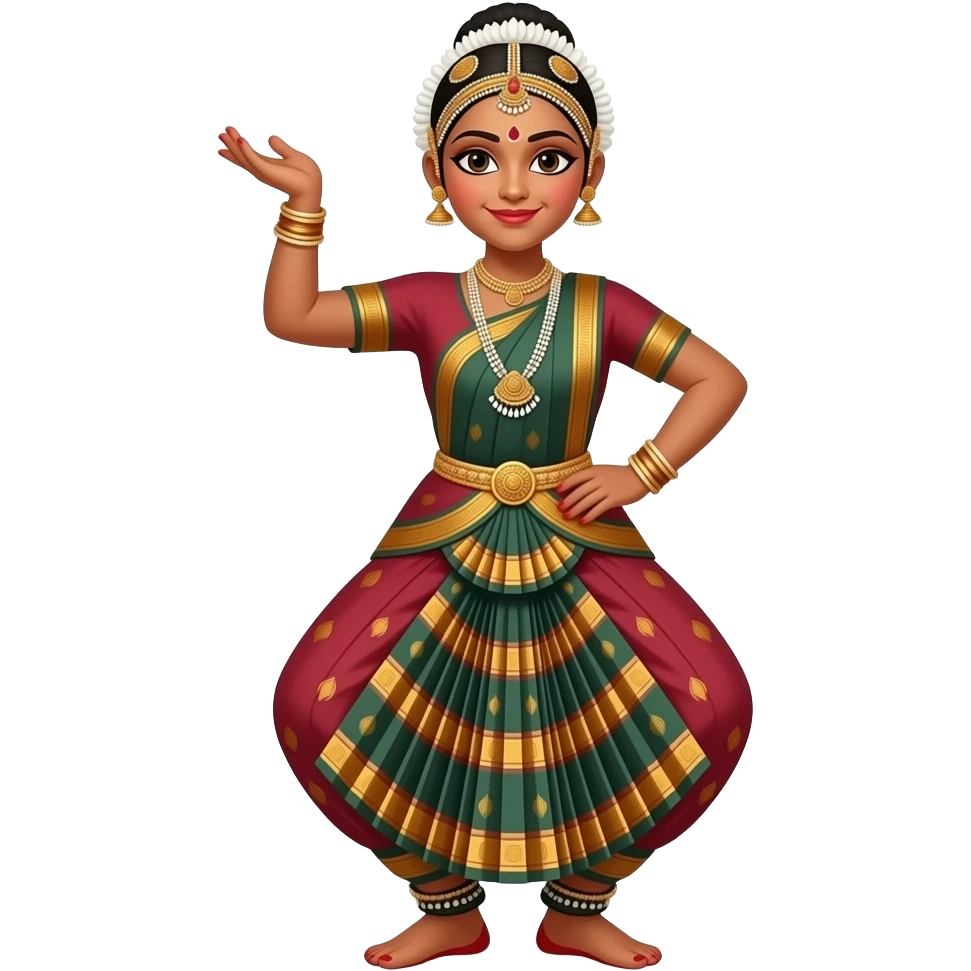 Light brown skin girl in a bharatnataym dress with actual bharatnatayam pose full body in aramundi emoji