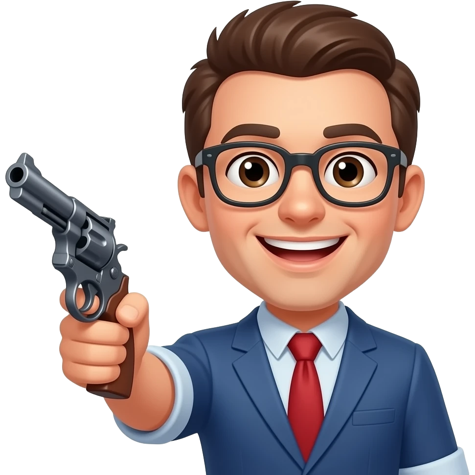 A happy emoji with revolver emoji