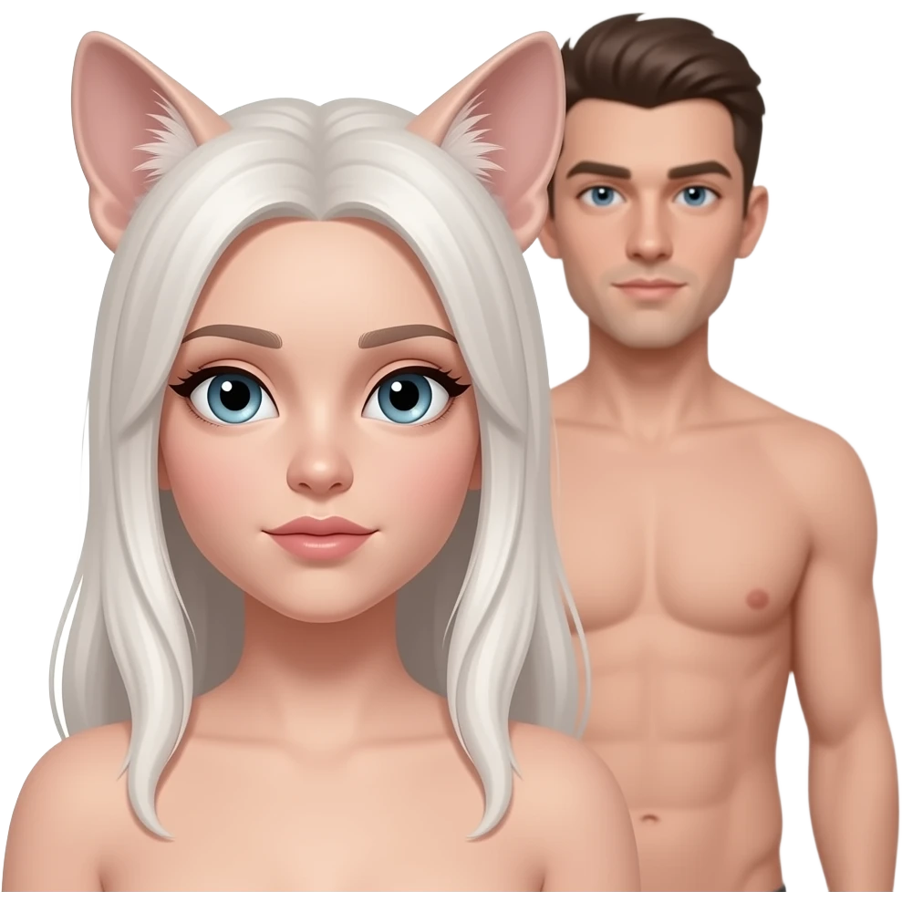 fille cheveux pâle mêche blanche nue a 4 patte et homme nue en arriere emoji