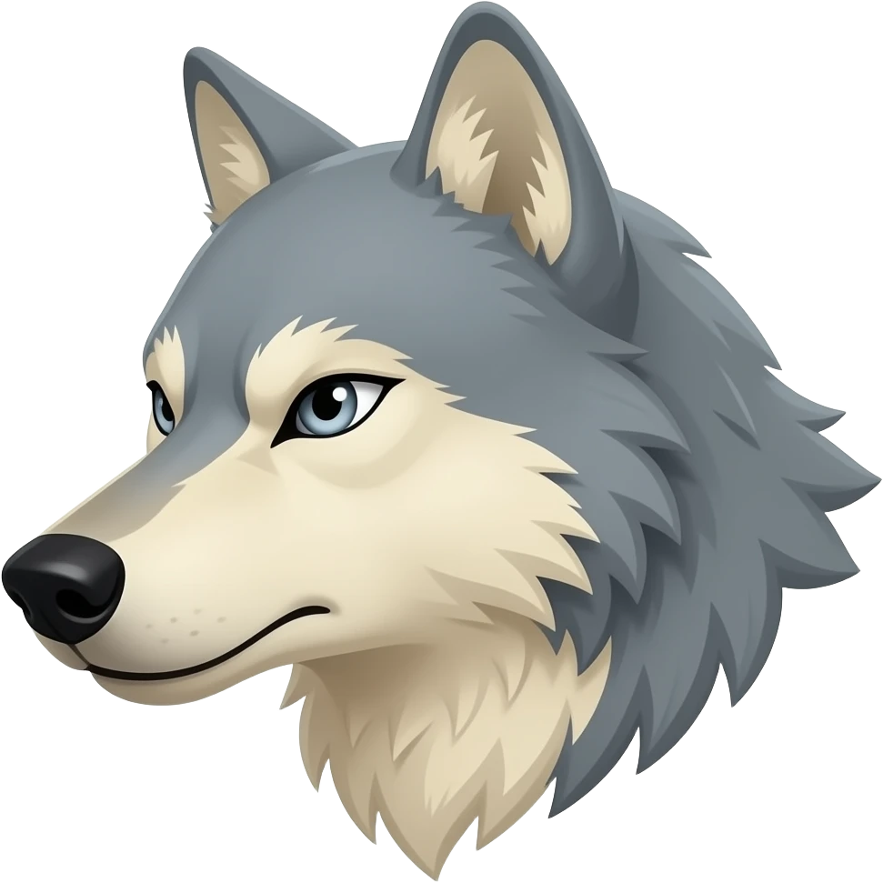 angry face alpha light gray blonde wolf head little bit anime eyes realistic Turn sideways light gray eyes dead stare emoji