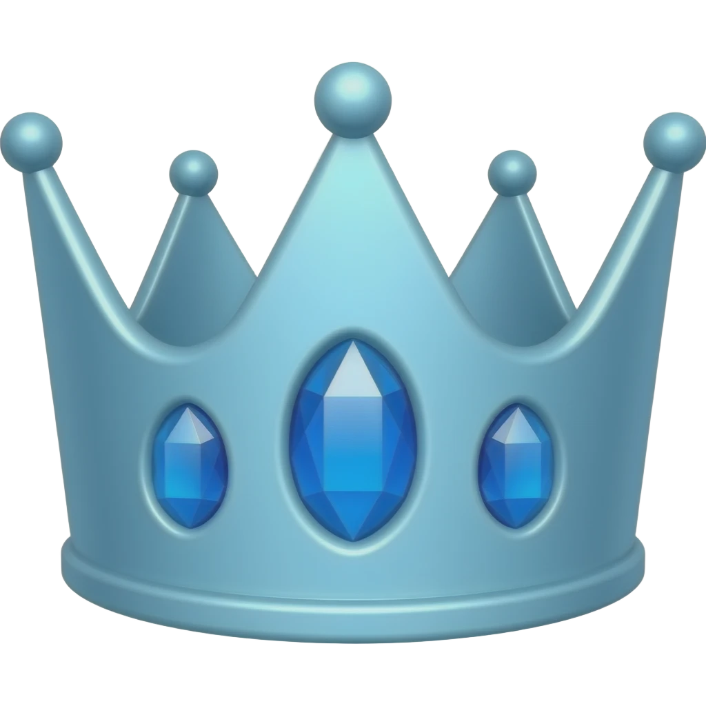 can you make a simple completely bright sky blue crown emoji with three blue diamond gemstones on the front emoji