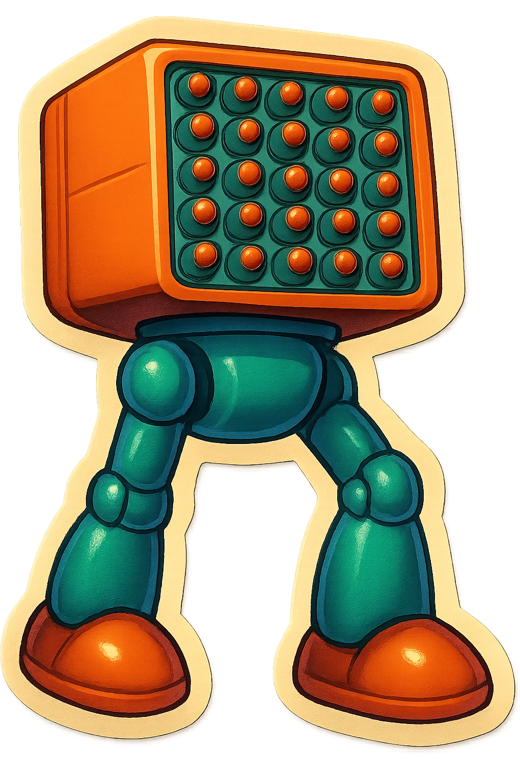 a 6x8 missile battery attached to robot legs emoji