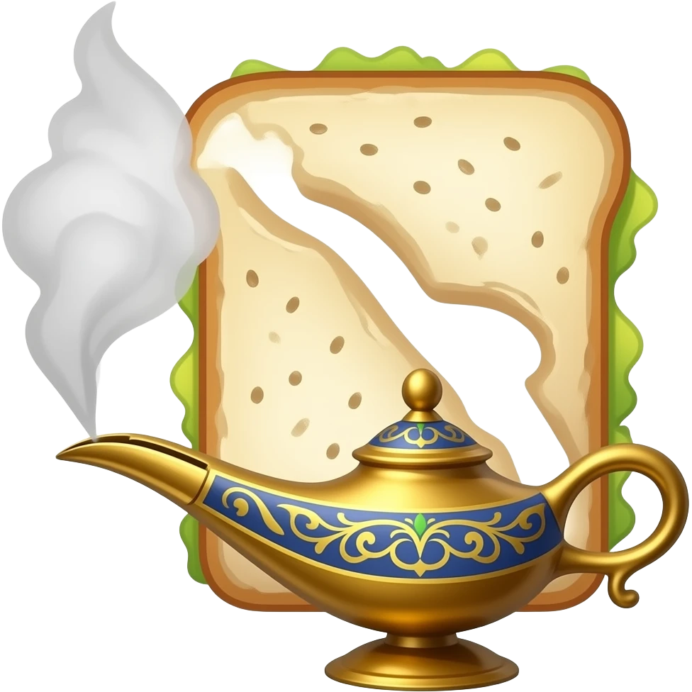 Lampada di Aladino da cui esce un fumo a forma di tramezzino emoji