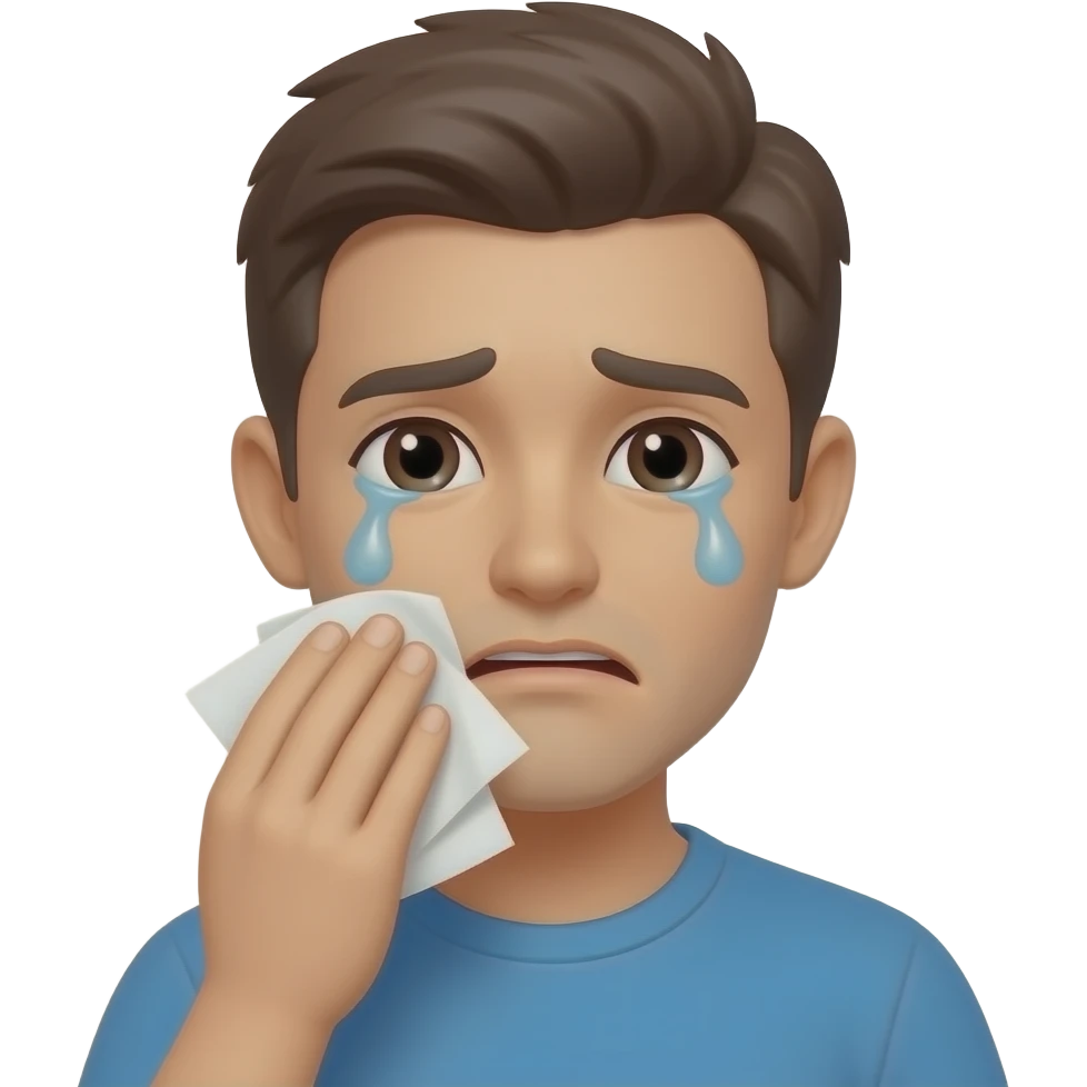 Crying emoji wipes tears with tissue emoji