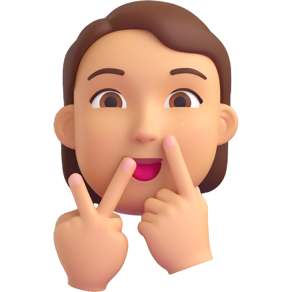 3D emoji of a face with a gentle smile and finger over lips, 'shush' sign emoji