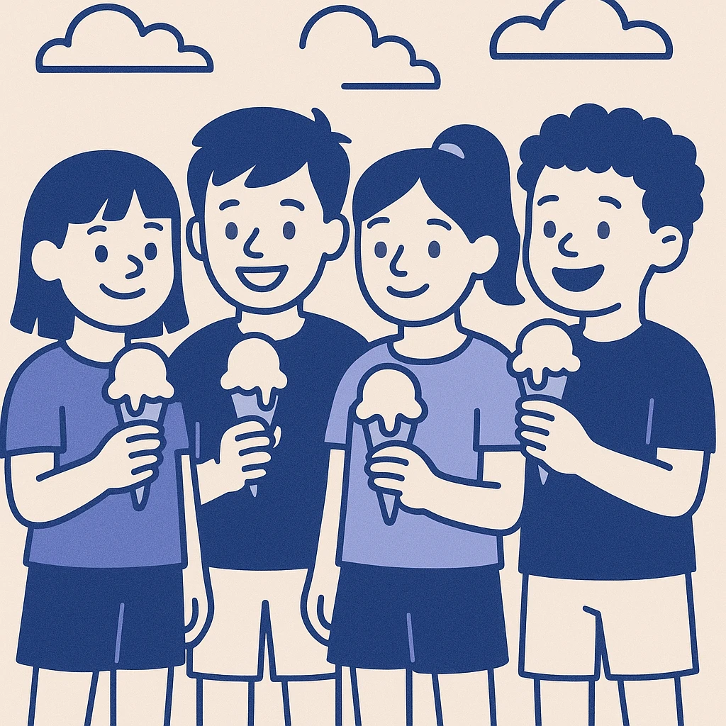 happy children with melting ice cream cones emoji