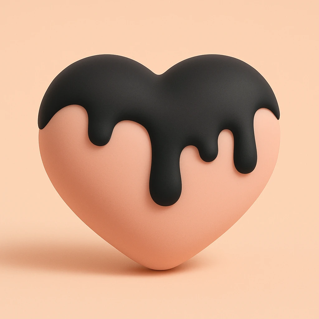 gothic heart with dripping black paint, mochi style emoji
