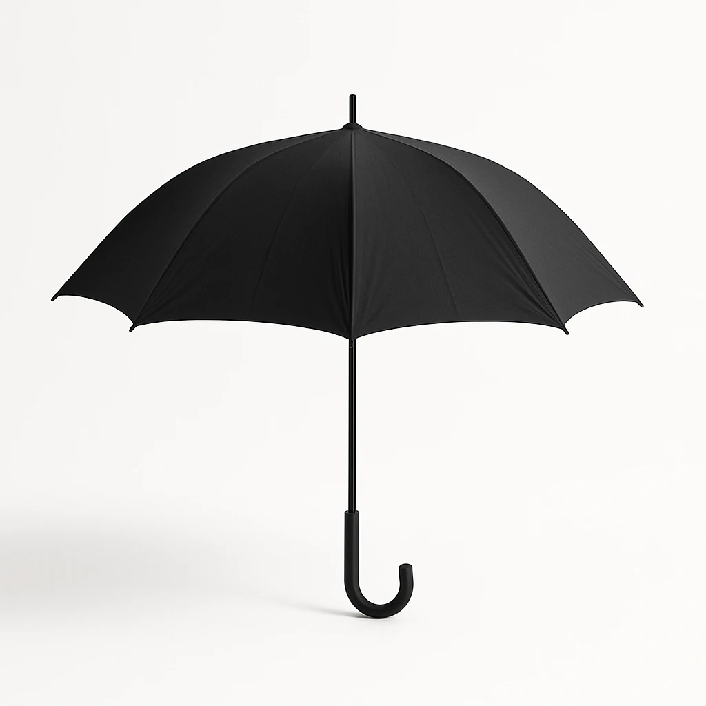 minimal black umbrella on white background, no text emoji