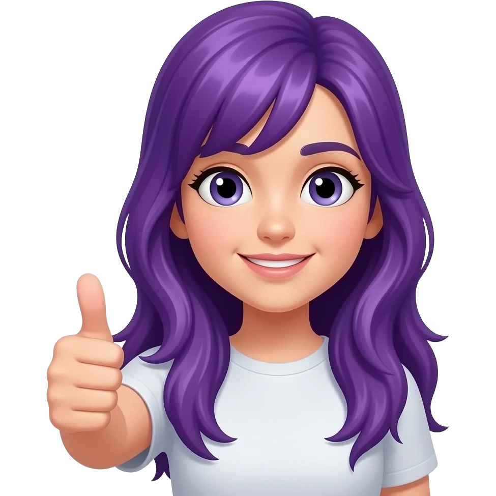 GIRL WITH LONG PURPLE HAIR WITH THUMBS UP emoji