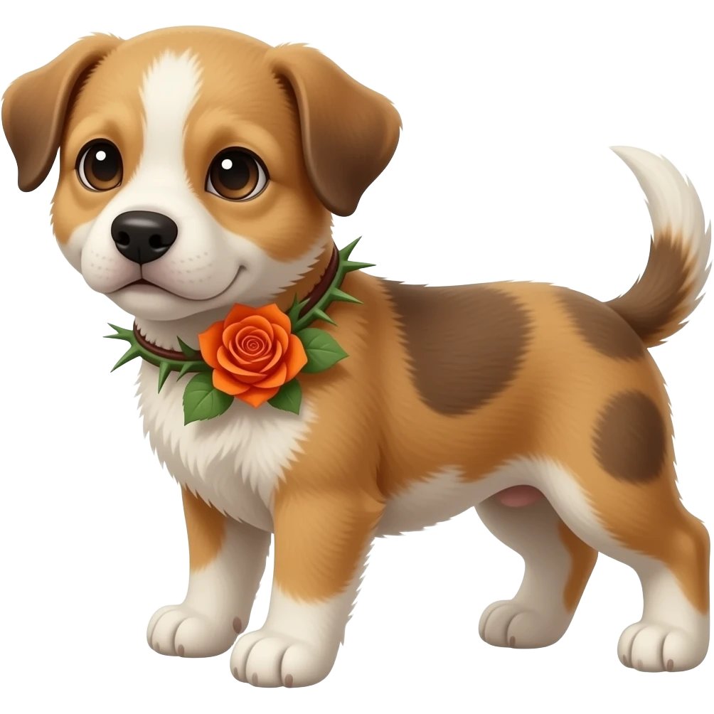 Puppies with bright orange roses and thorns emoji