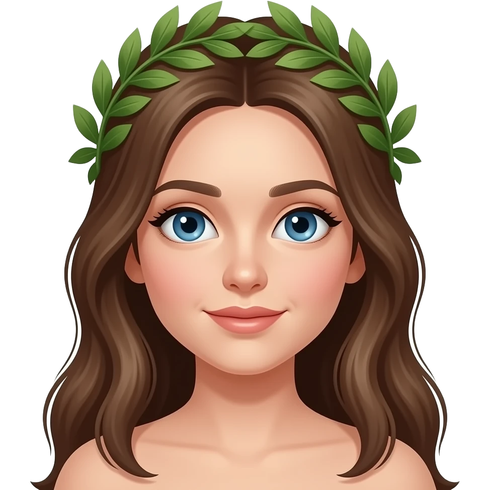 Ragazza occhi azzurri capelli castani lunghi  corona alloro solo in testa emoji