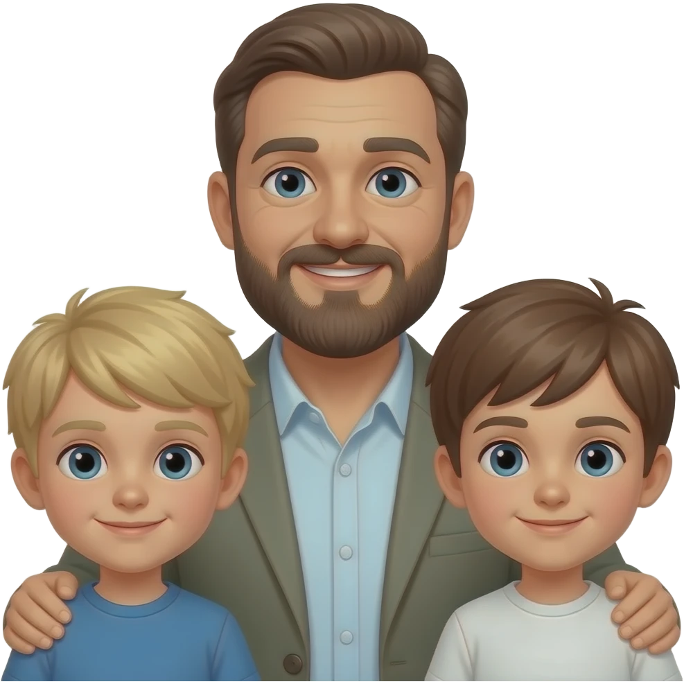 father no hair bearded with two male child one blond and one brown emoji