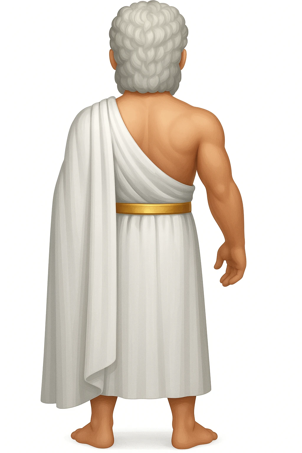 fullbody silverhair god ZEUS, white cape, standing still backview emoji