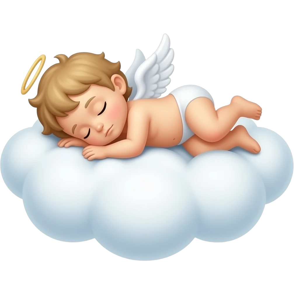 Realistic Photo of pale cupid asleep lying on a cloud emoji