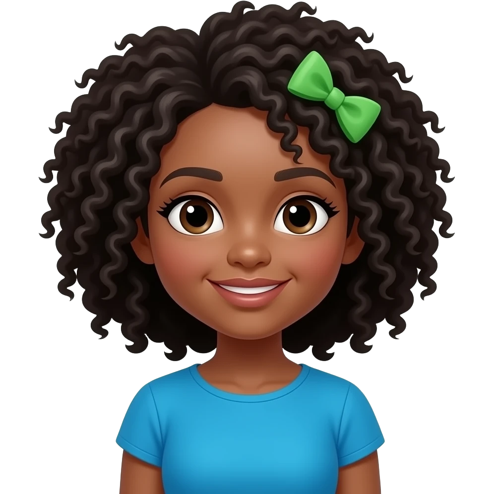 a afro girl with green bow hair pin and wear a vibrant blue dress emoji