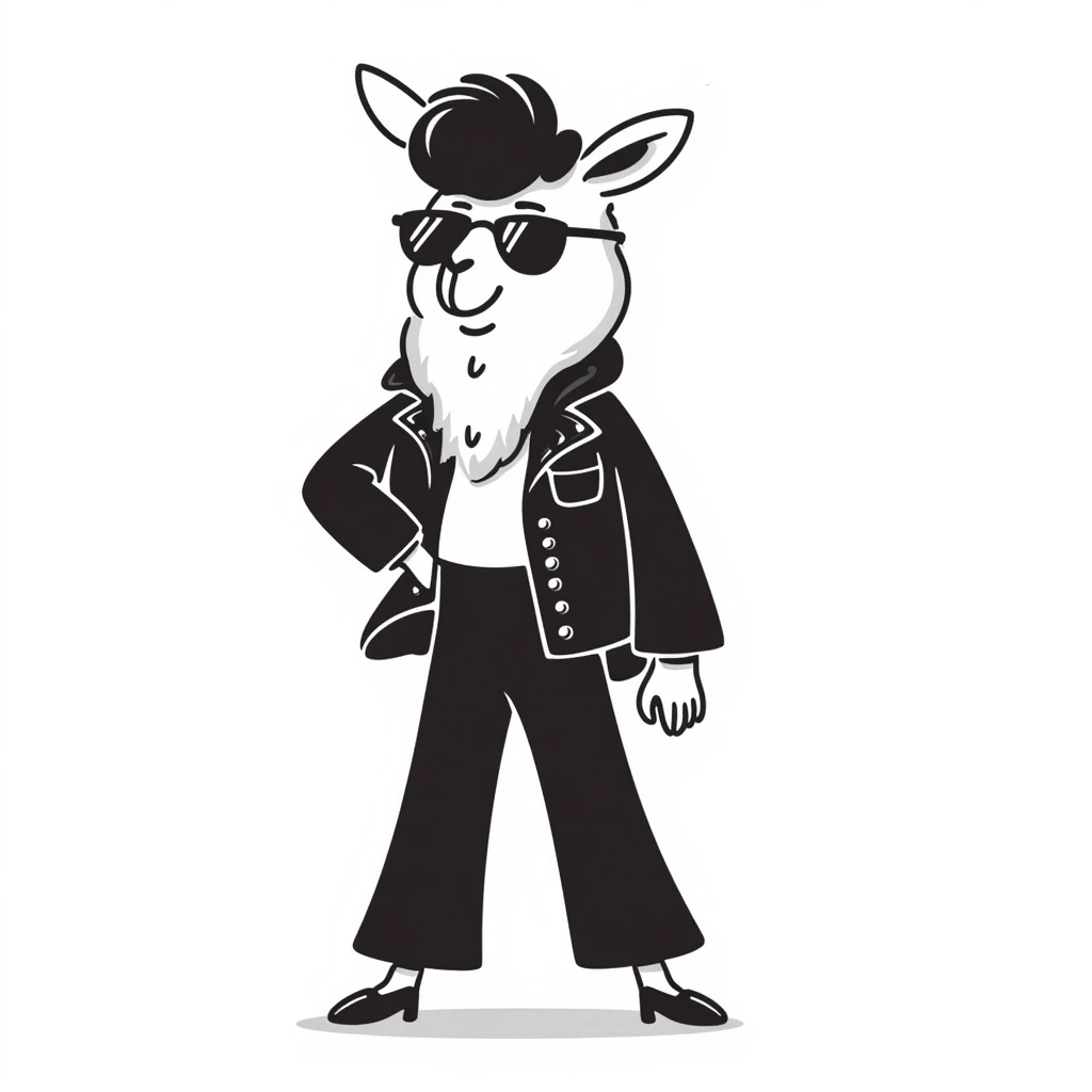 retro sassy llama wearing sunglasses, line drawing, minimal, bold lines emoji